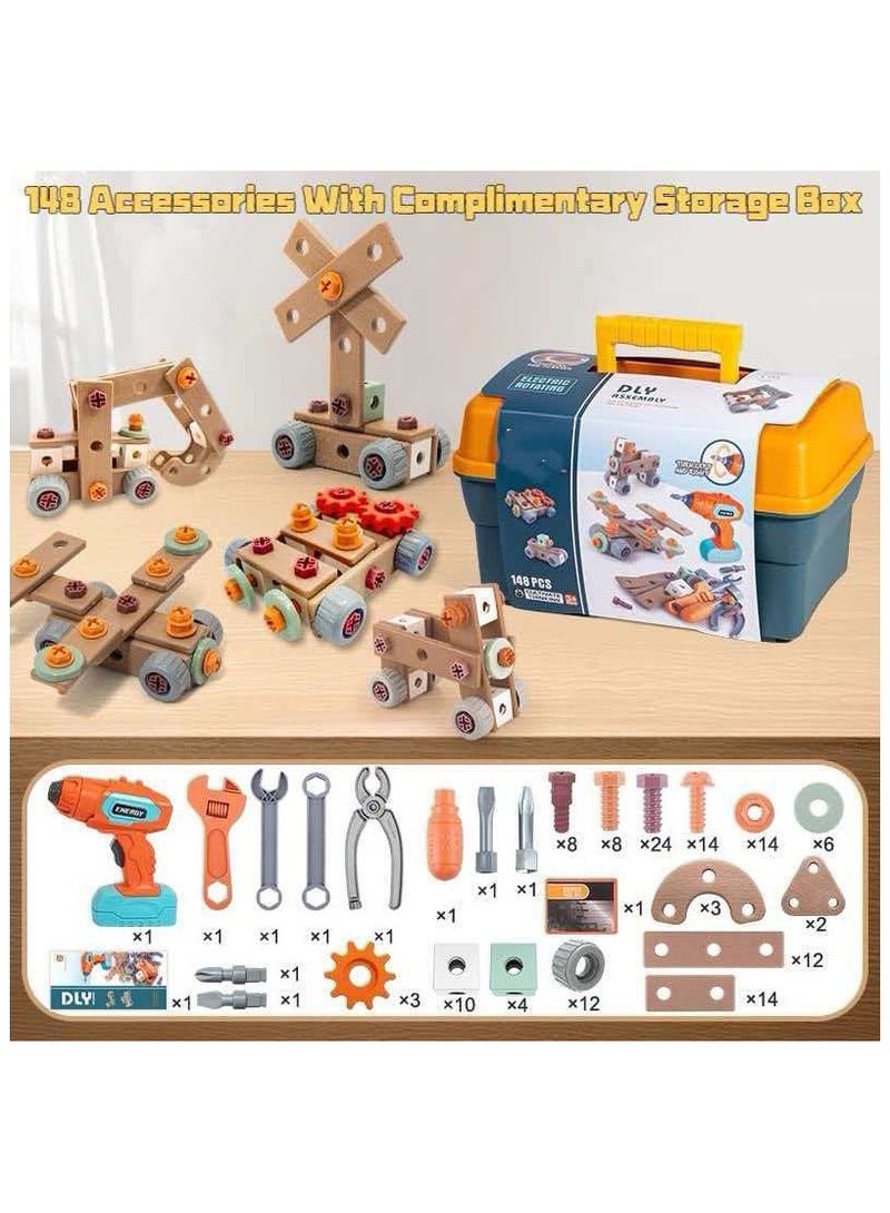 مجموعة أدوات للأطفال مكونة من 148 قطعة مع مثقاب كهربائي - ألعاب بناء STEM، صندوق أدوات إصلاح للعب التخيلي للأولاد والبنات الذين تتراوح أعمارهم بين 3 و4 و5 و6 سنوات - Image 2